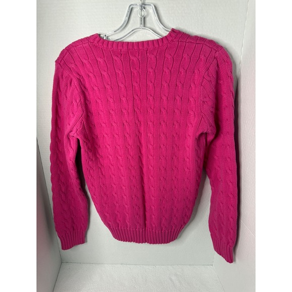 Ralph Lauren Sport Women's Pink Cable Knit V Neck Sweater Size Large - Picture 2 of 3